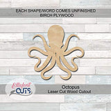 Octopus Wood Cutouts for crafts, Laser Cut Wood Shapes 5mm thick Baltic Birch Wood, Multiple Sizes Available Elliefont Styles