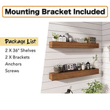 ROOREVO Wall Floating Shelves, Rustic Wood Shelf for Wall Mounted - Wooden Handmade Shelves for Bathroom Kitchen Livingroom(Walnut, 36 Inch - 2 Pack) ROOREVO