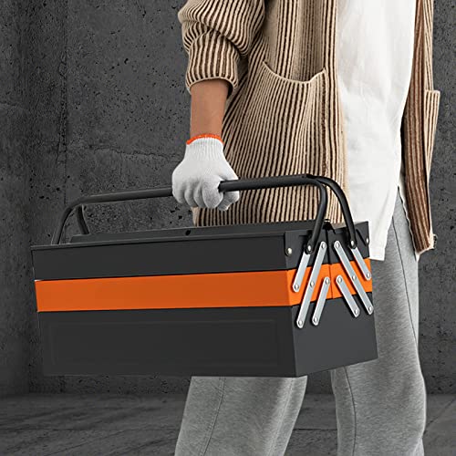 Nightcore 27” x 21” x 8.5” Metal Tool Box, 5-Tray Cantilever Tool Box with 3 Levels Fold Out Organizer Storage, Portable Folding Tool Organizer with Generic