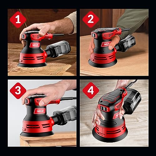 SENCAN 280W Random Orbit Sander, 6 Variable Speed 5-Inch,4000-12000 RPM Electric Palm Sander with Transparent Dust Box,Efficiency Dust Collection SENCAN