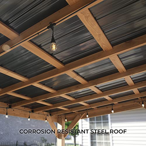 Backyard Discovery Arcadia 12 x 9.5 All Cedar Wooden Gazebo Pavilion with Hard Top Steel Slope Roof, Durable, Supports Snow Loads and Wind Speed, Rot Backyard Discovery