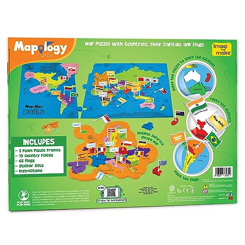 Imagimake Mapology World Map Puzzle - Includes Country Flags & Capitals | Educational Toys for Kids 5-7 | Fun Jigsaw Puzzle for Girls & Boys Toy Age - WoodArtSupply