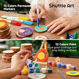 Wood Slices Kit, Shuttle Art 35 PCS Unfinished Natural Wood Slices with Pre-Drilled Hole, Acrylic Paint, Permanent Markers, Jute Twine, DIY Craft for Shuttle Art