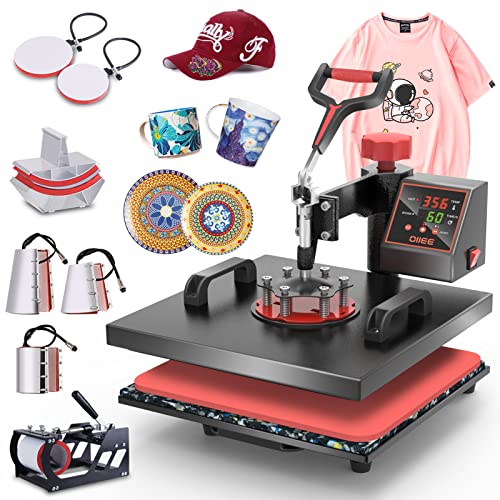 OIIEE Heat Press Machine 8 in 1 Combo Heat Press 15 x 15 Inch Heat Transfer Machine 360-Degree Swing Away Digital Shirt Printing Multifunction Heat