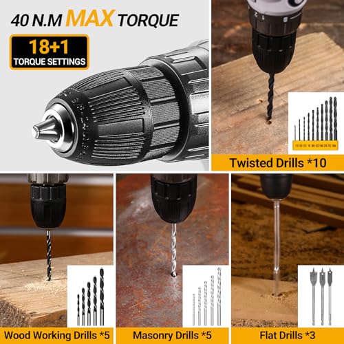 Cordless Drill Tool Kit Set: 20V Power Drill Tool Box with Battery Electric Drill Driver for Men Home Hand Repair Basic Toolbox Tools Sets Drills DEKOPRO