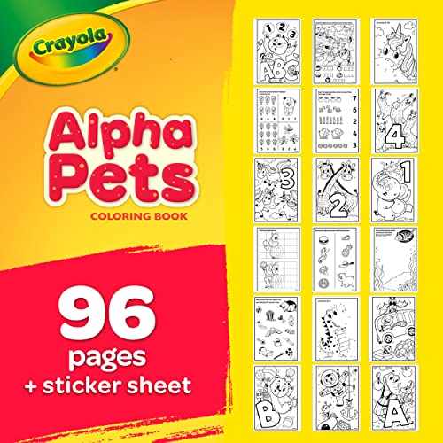 Crayola Alpha Pets Coloring Pages and Stickers, Number & Alphabet Coloring Book, Gift for Kids, 96 Pages - WoodArtSupply