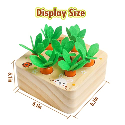 Wooden Toys for 1 2 3 Year Old Baby Boys and Girls, Montessori Toy Carrot Harvest Game Shape & Sorting Matching Puzzle, Educational Developmental - WoodArtSupply