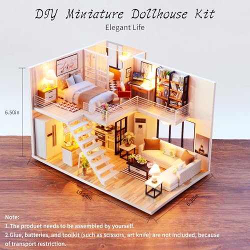 DIY Miniature Dollhouse Kit, Tiny House Model Kit with Music Box & LED Light & Dust Proof Cover, 3D Wooden Puzzle for Adults, Creative Handmade