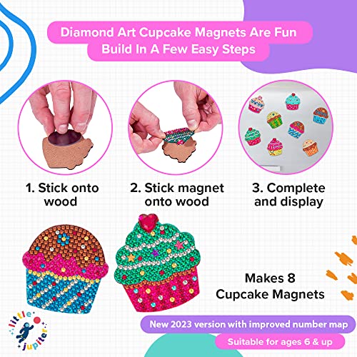 Cupcake Diamond Painting Magnets Set -2023 Ver w/ 8pcs - Diamond Painting Kits for Kids w/ Diamond Painting Stickers & Wood - Diamond Art Kits for Little Jupiter