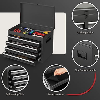 Goplus Tool Chest, 5-Drawer Rolling Tool Storage Cabinet with Detachable Top Tool Box, Liner, Universal Lockable Wheels, Adjustable Shelf, Locking