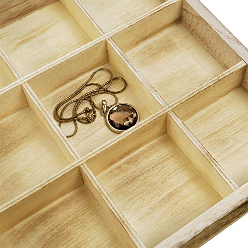 MOOCA Wooden Display Storage Case with Tempered Glass Lid for Jewelry and Beads with 18 Compartments Tray, 15 W x 8 3/8 L x 2 1/8 H in, Oak Color
