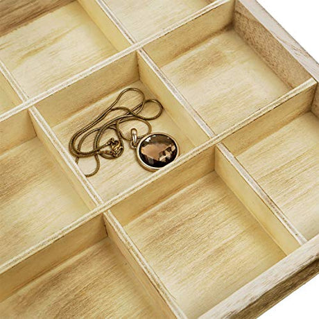 MOOCA Wooden Display Storage Case with Tempered Glass Lid for Jewelry and Beads with 18 Compartments Tray, 15 W x 8 3/8 L x 2 1/8 H in, Oak Color MOOCA