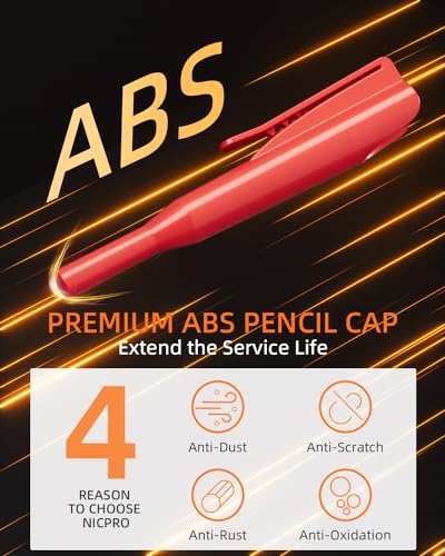 Nicpro 4 Pack Carpenter Pencil with Sharpener & Cap, Mechanical Carpenter Pencils Set with 52 Refill, Deep Hole Marker Woodworking Pencils, Heavy Nicpro