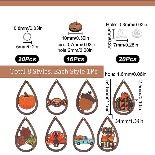 SUNNYCLUE 1 Box 8 Pairs Thanksgiving Dangle Making Starter Kit Thanksgiving Earrings Bulk Wood Teardrop Charms Wooden Fashion Earrings for Jewelry SUNNYCLUE