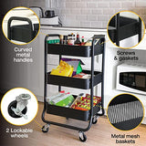 HOMESTEAD 3-Tier Rolling Cart - Heavy Duty Metal Rolling Cart, Lockable Casters, Multifunctional Storage Shelves - Great for Kitchen, Office, HOMESTEAD