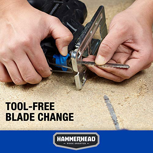 Hammerhead 4.8-Amp 3/4 Inch Jig Saw with 2pcs Wood Cutting Blades, Variable Speed and Orbital Function - HAJS048 Hammerhead