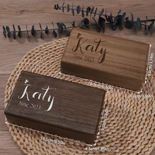 Zhamate Personalized Jewelry Box for Women, Custom Wooden Jewelry Box with Date & Name Rustic Wood Jewelry Organizer Mother's Day Gift for Mother, - WoodArtSupply