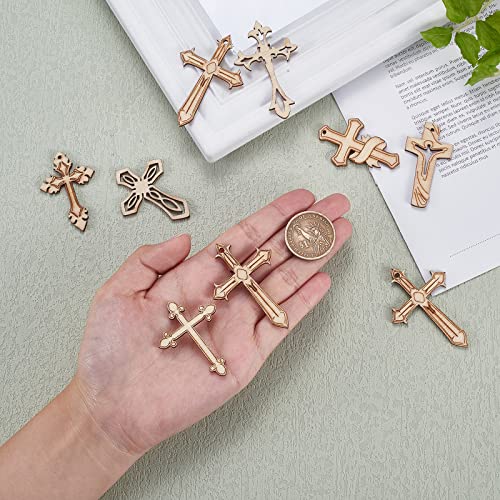 KitBeads 50pcs Random Wooden Cross Cutouts Christ Jesus Crucifix Laser Cut Wood Embellishment Hollow Unfinished Wood Cutouts for Arts Crafts DIY KitBeads