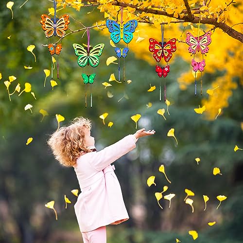 Fennoral 8 Pack 3D Butterfly Wind Chime Kit for Kids Make Your Own  Butterfly Wind Chime Wooden Arts and Crafts for Kids Ornaments DIY to Paint  Butterfly Craft for Spring Art Activity