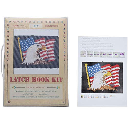 QJBMEI Latch Hook Rug Kits for Adults with Printed American Flag Canvas DIY Tapestry Kits Rug Making Kit Crocheting Embroidery Set 20.5" X QJBMEI