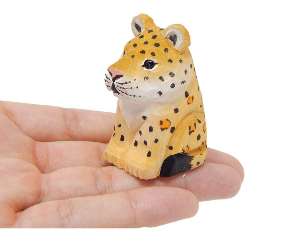 Selsela Leopard Jaguar Panther Figurine Decoration Statue Sculpture Wood Spotted Wall Art Miniature Carved Small Animals Collectible Selsela