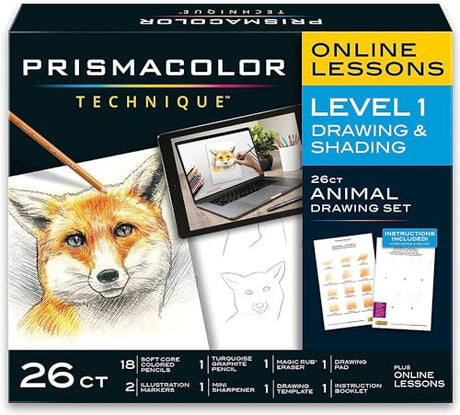 Prismacolor Technique Digital Art Lesson, Animal Drawing Set, Level 1 How to Draw Animals with Colored Pencils, Graphite Pencils, Fox Drawing Lesson, Prismacolor