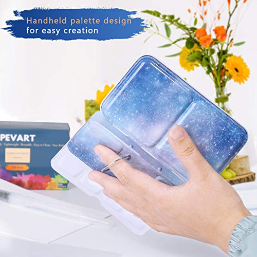 PEVART Empty Watercolor Palette, Metal Empty Watercolor Tin Palette Paint Case with Fold Out Palette with 50 Empty Half Pans for DIY Painting Tray PEVART