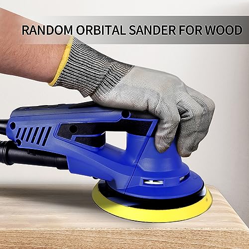 Electric Random Orbital Sander 350W Brushless Motor 3/16 in Orbit, 110V 6-Inch 10000 RPM Variable Speed Tool for Metal Fabrication, Woodworking Walls Hueborly