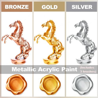 Wadities Acrylic Paint Metallic, 3pcs 125g Gold & Silver & Bronze, Gold Leaf Paint for Art Painting, Ideal for Canvas, Wood, Clay, Fabric, Ceramic, - WoodArtSupply