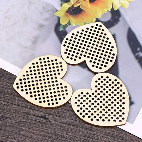 Amosfun 20pcs Heart Shaped Wooden Hanging Tags Blank Hole Paved Cross Stitch Ornament Crafts for DIY Engraving Amosfun