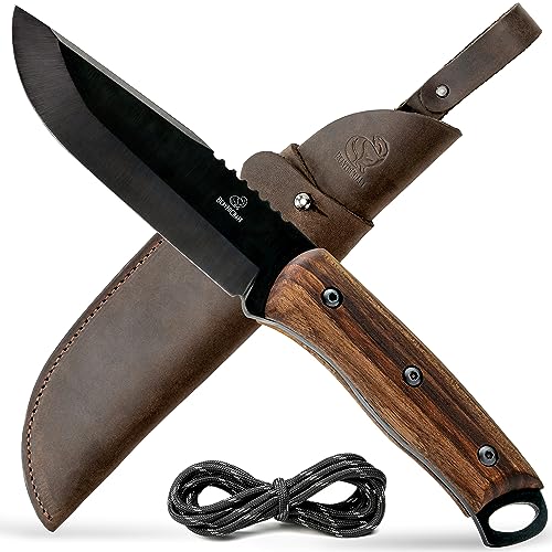 BeaverCraft Bushcraft Knife for Men Camping Knife Survival Fixed Blade Knife with Sheath Full Tang Knife Carbon Steel Camp Knife Tactical Bush Knife