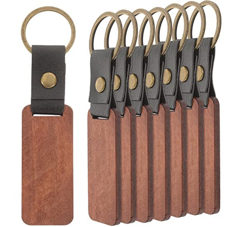 Milisten 8pcs engraved keychain wooden keychain blanks rectangle rustic keyring wooden key ring handbag key chain wooden keychain charms wooden decor Milisten
