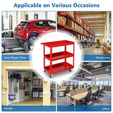 TUFFIOM 3 Tier Rolling Tool Cart, 330 Lbs Capacity, Red, 3 Shelves Steel Utility Cart for Garage, Workshop, Warehouse & Repair Shop TUFFIOM