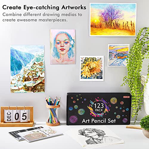 Shuttle Art Professional Drawing Kit, 123 Pieces of Drawing Pencils Set Includes Colouring Pencils, Watercolor, Charcoal, Graphite and Sketch, Ideal Shuttle Art