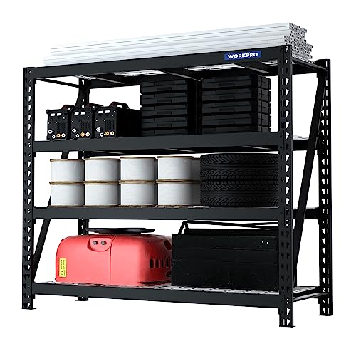 WORKPRO 68" Ultra Wide 4-Tier Metal Garage Shelving Unit, 68"W x 24"D x 65"H, 7200 LBS Capacity, Heavy Duty Storage Utility Rack, Industrial WORKPRO
