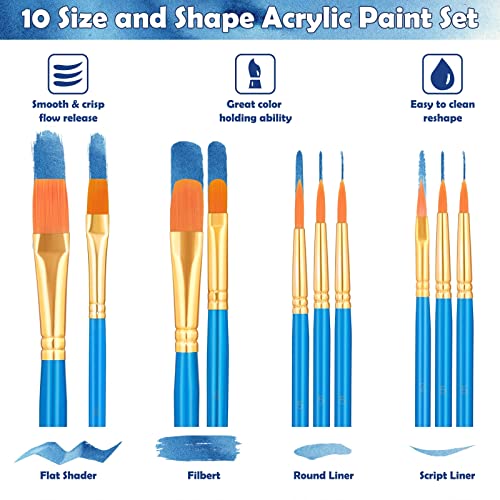 Paint Brushes, 12 Pack 120 Pcs Nylon Hair Brushes Set Acrylic Painting Brushes Multipurpose Paint Brush for Canvas Watercolor Face Painting Fabric PAXCOO