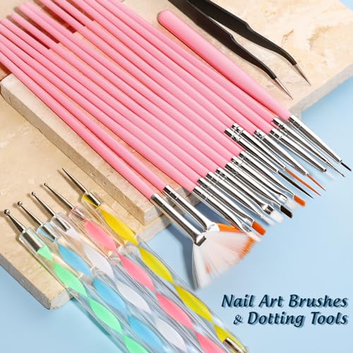 JOYJULY Nail Art Design Tools, 3D Nail Art Decorations Kit with Nail Art  Brushes Dotting Tools