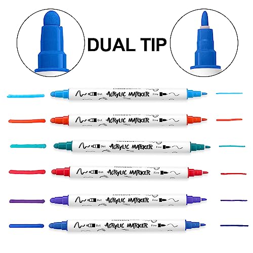 TRANSON 36 Color Dual-tip Acrylic Paint Pen Set for Canvas Rock Wood Leather Ceramic DIY Painting - WoodArtSupply