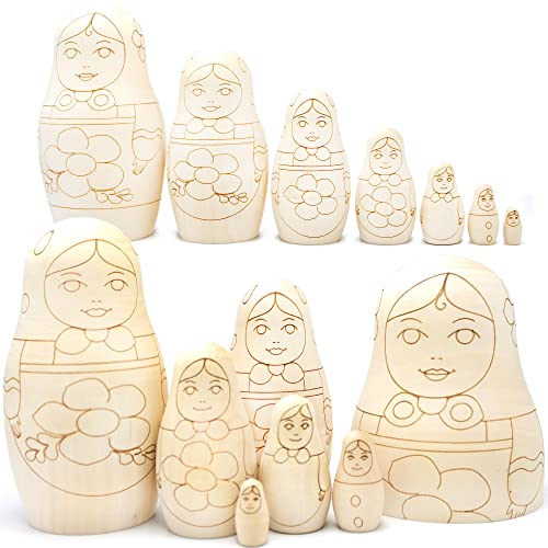 AEVVV Unfinished Nesting Dolls Blank Set of 7 pcs - Wooden Crafts to Paint Your Own Matryoshka - Blank Russian Nesting Dolls Unpainted - Russian - WoodArtSupply