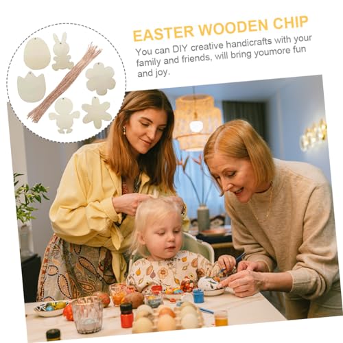 FUNOMOCYA 60pcs Painted Easter Wood Slice Sawdust Eggs Wooden Hanging Chip Label Hanging Piece Wood Chips tag Pendant Wood Charm Easter Unfinished FUNOMOCYA