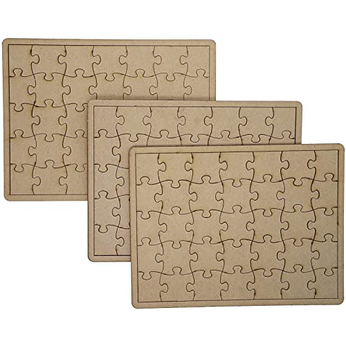 3 Pack Blank Jigsaw Puzzles Wooden Canvas to Draw On Bulk – Make Your Own 10 x 7 Inch for DIY Arts and Crafts, 35 Pieces Each Bright Creations