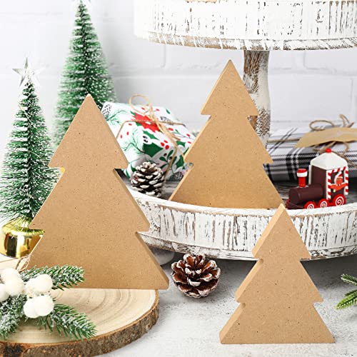 Whaline 6Pcs Christmas Tree Wooden Cutouts 3 Sizes Unfinished Xmas Tree Table Wooden Signs Farmhouse DIY Tiered Tray Decor for Christmas Home Kitchen