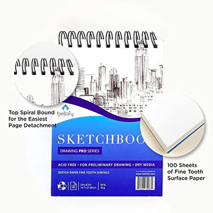 Bellofy Artist Drawing Set Sketching Drawing Kit -100 Sheet Sketchbook - Variety of Sketch/Charcoal Pencils Set for Drawing - Shading Pencils For - WoodArtSupply