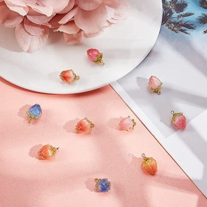 SUNNYCLUE 1 Box 10Pcs 5 Styles Dried Flower Charms Transparent Clear Epoxy Resin Pendants with Brass Hole 1.2mm Glass Micro Beads for DIY Earrings - WoodArtSupply