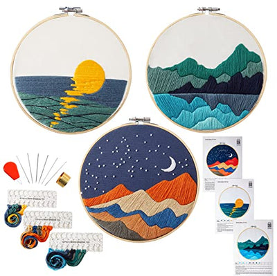 Embroidery Kits for Beginners Adults, Stamped Cross Stitch kits for Adult Beginners Embroidery Starter Kit with Pattern, 3 Embroidery Hoop and