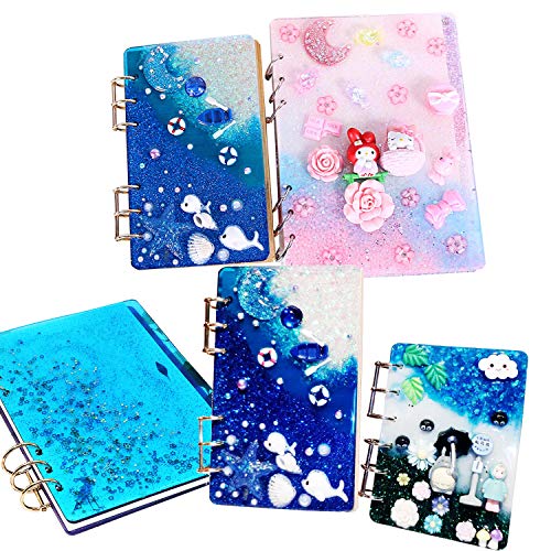 Woohome 26 PCS Notebook Cover Resin Casting Moulds Bookmark Resin Moulds Set with Book Rings, Tweezers and Silicone Measuring Cup for Notebook Woohome