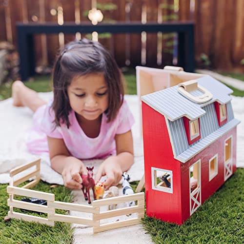 Melissa & Doug Fold and Go Wooden Barn With 7 Animal Play Figures - Farm Animals Portable Toys For Kids And Toddlers Ages 3+ - WoodArtSupply