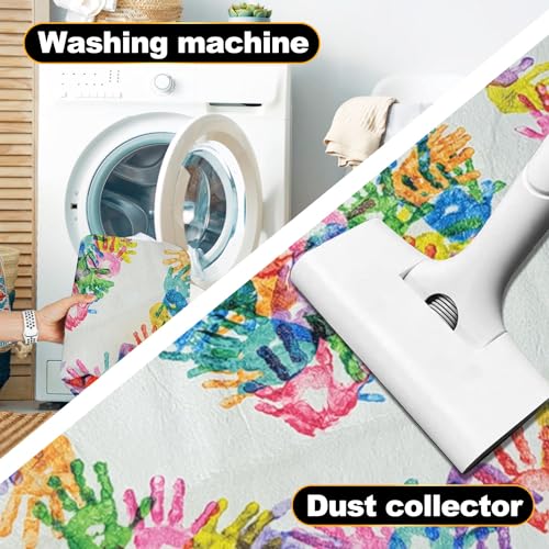 Round Colorful Handprints Kids Area Rug, Washable Nursery Rug for Kids Bedroom, Non-Slip Play Mat Ultra Soft Non-Slip Carpet Indoor Mat for Classroom Fubullish