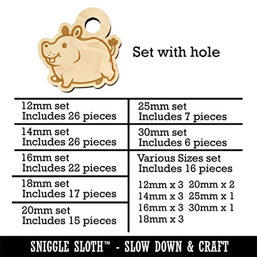 Chubby Round Hippo Hippopotamus Mini Wood Shape Charms Jewelry DIY Craft - Various Sizes (16pcs) - with Hole Sniggle Sloth