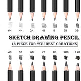 HOTCOLOR Drawing Pencils, 24pcs Art Pencil Set with Graphite Pencils Sketching Pencil Set Include 12B 10B 8B 7B 6B 5B 4B 3B 2B B HB 2H 4H 6H, HOTCOLOR